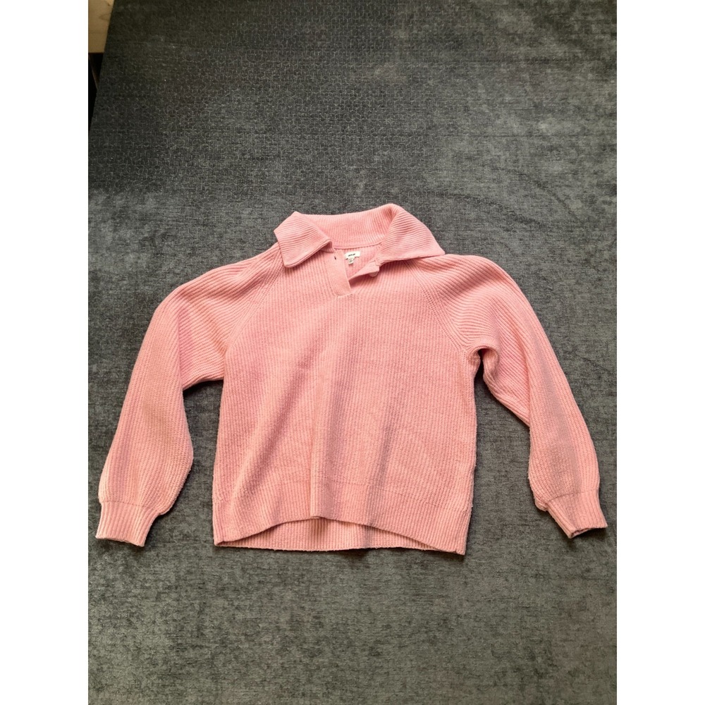 Aerie Cropped Sweater Womens Small Pink Knit Classic Quarter Button Outerwear